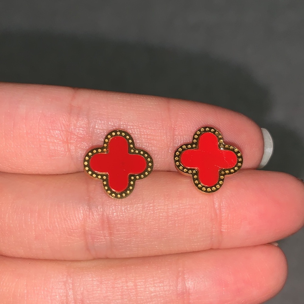Red and Gold Clover Earrings